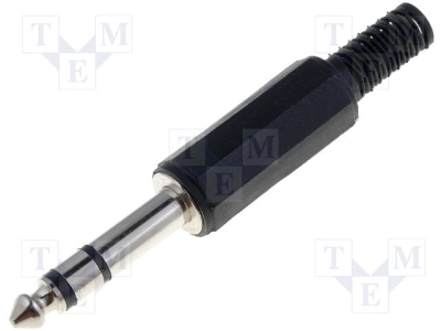 Жак JC-015 Щепсел; Jack 6,3mm; мъжки; stereo, с маншон; прав; на проводник